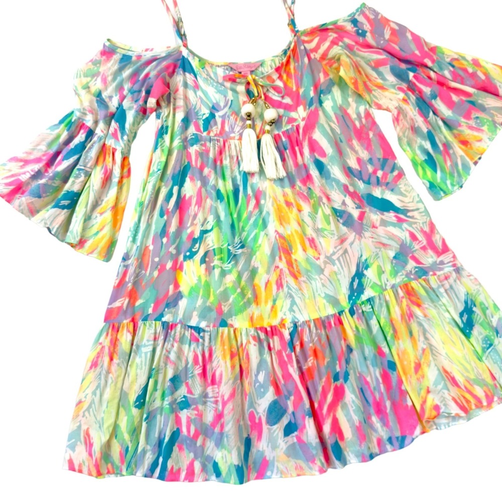 Lilly Pulitzer Alanna Dress Sparkling Sands Cold Shoulder Tassel Size XXSmall